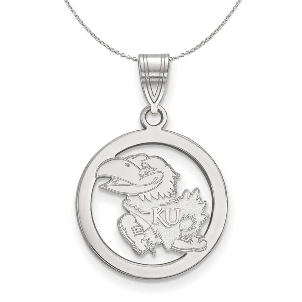 Sterling Silver U. of Kansas Small Circle Necklace - 24 Inch